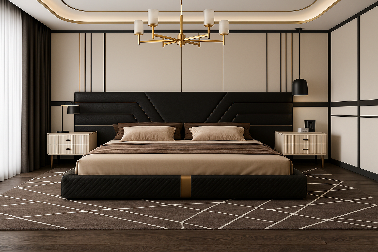 Black and Gold Suede Bedframe