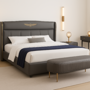 Grey Leather Bed Frame