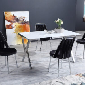 G-ES015 White Top Table & Black Chair Dining set