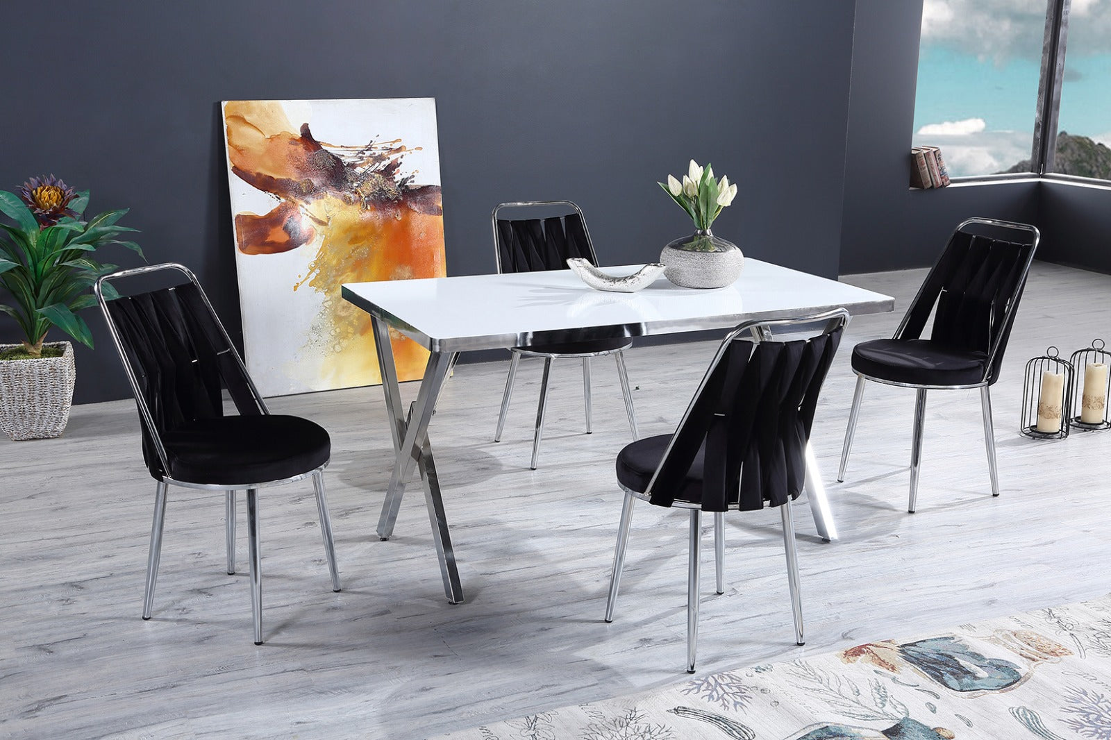 G-ES015 White Top Table & Black Chair Dining set - Image 2