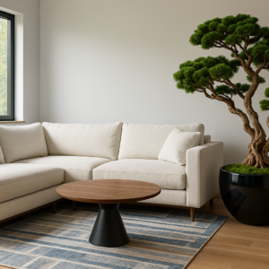 Artifical Bonsai Tree and A Black  Vase