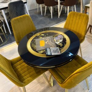 G-ES060 Mustard Yellow Oval Glass Dining Set