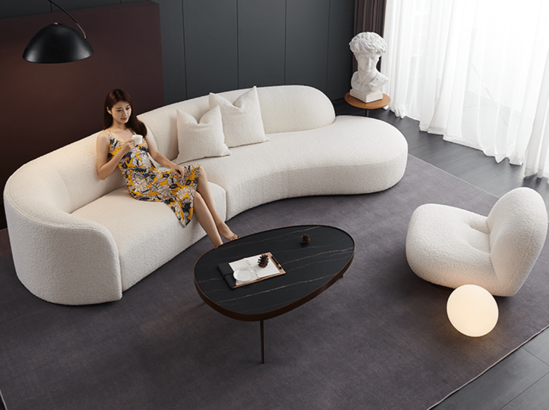 White Teddy Velvet Sectional Couch - Image 4