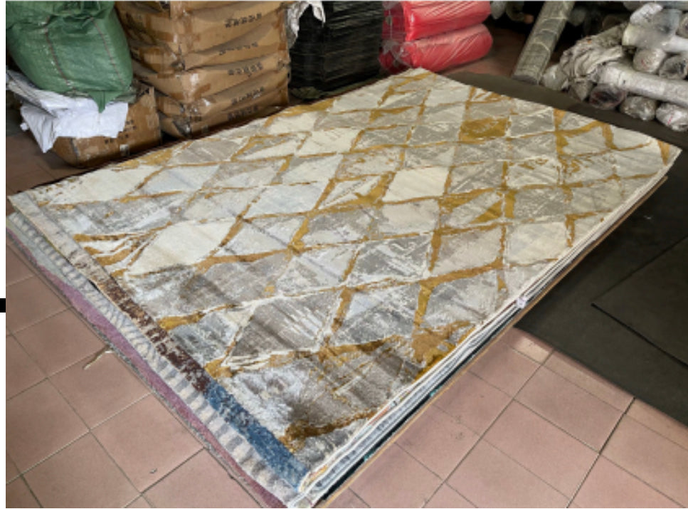 Gold And Grey Diamond Persian Rug - Image 2