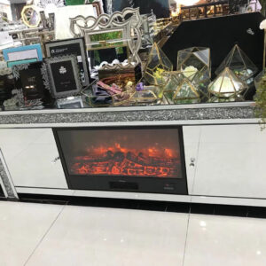 SILVER  MIRROR FIRE PLACE TV STAND CONSOLE
