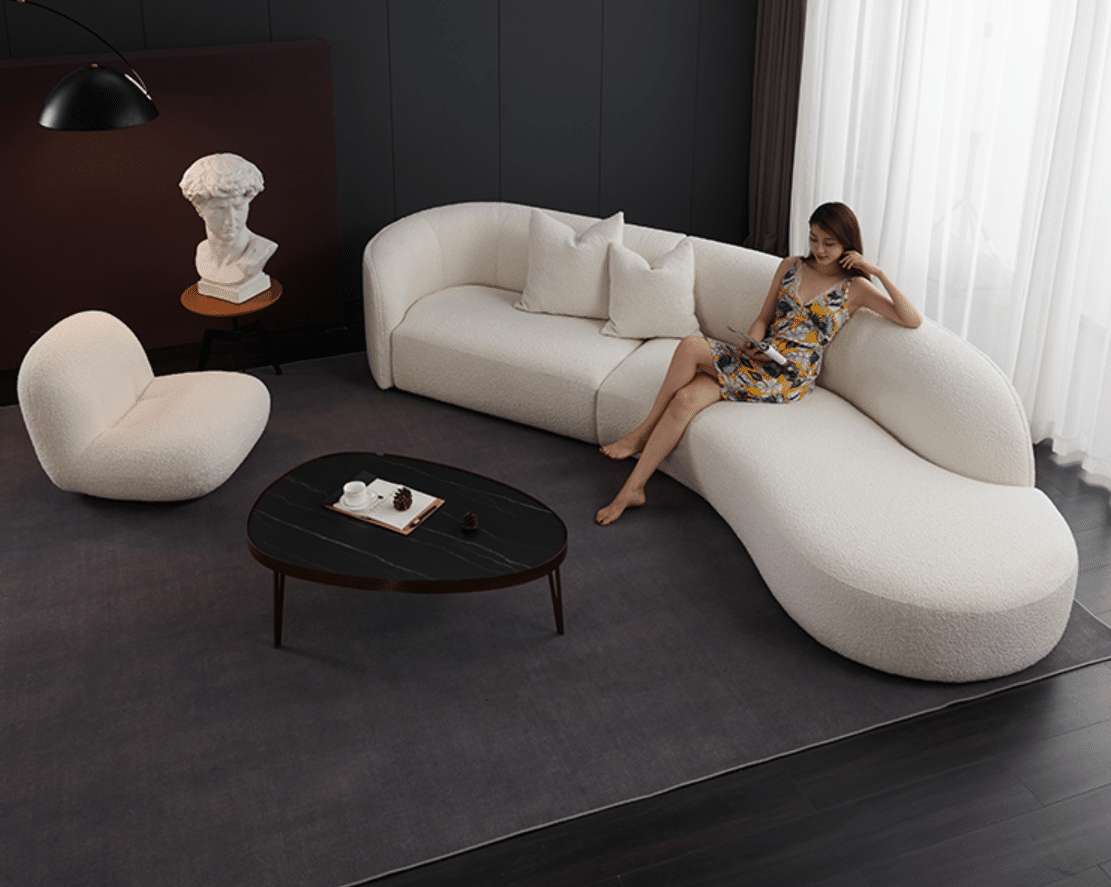 White Teddy Velvet Sectional Couch - Image 2