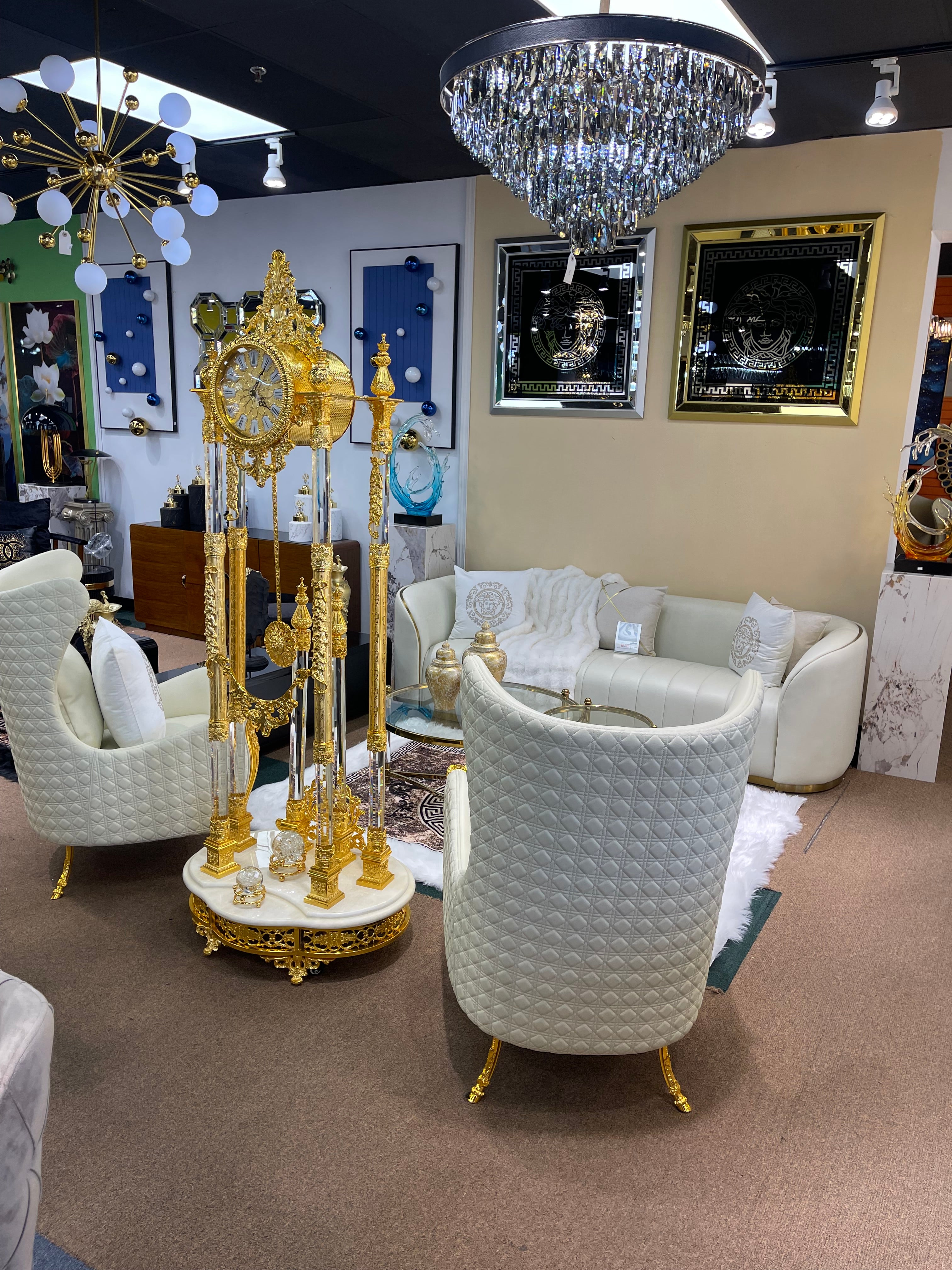 Upgrade Your Living Room with Off-White/Cream Genuine Leather Settee | Titanium Gold Trim | Comfortable Sofa & Armchair - Image 7
