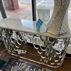 SILVER MARBLE TOP CONSOLE TABLE