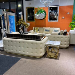 Cream/Beige Modern Leather Living Room Sofa Settee