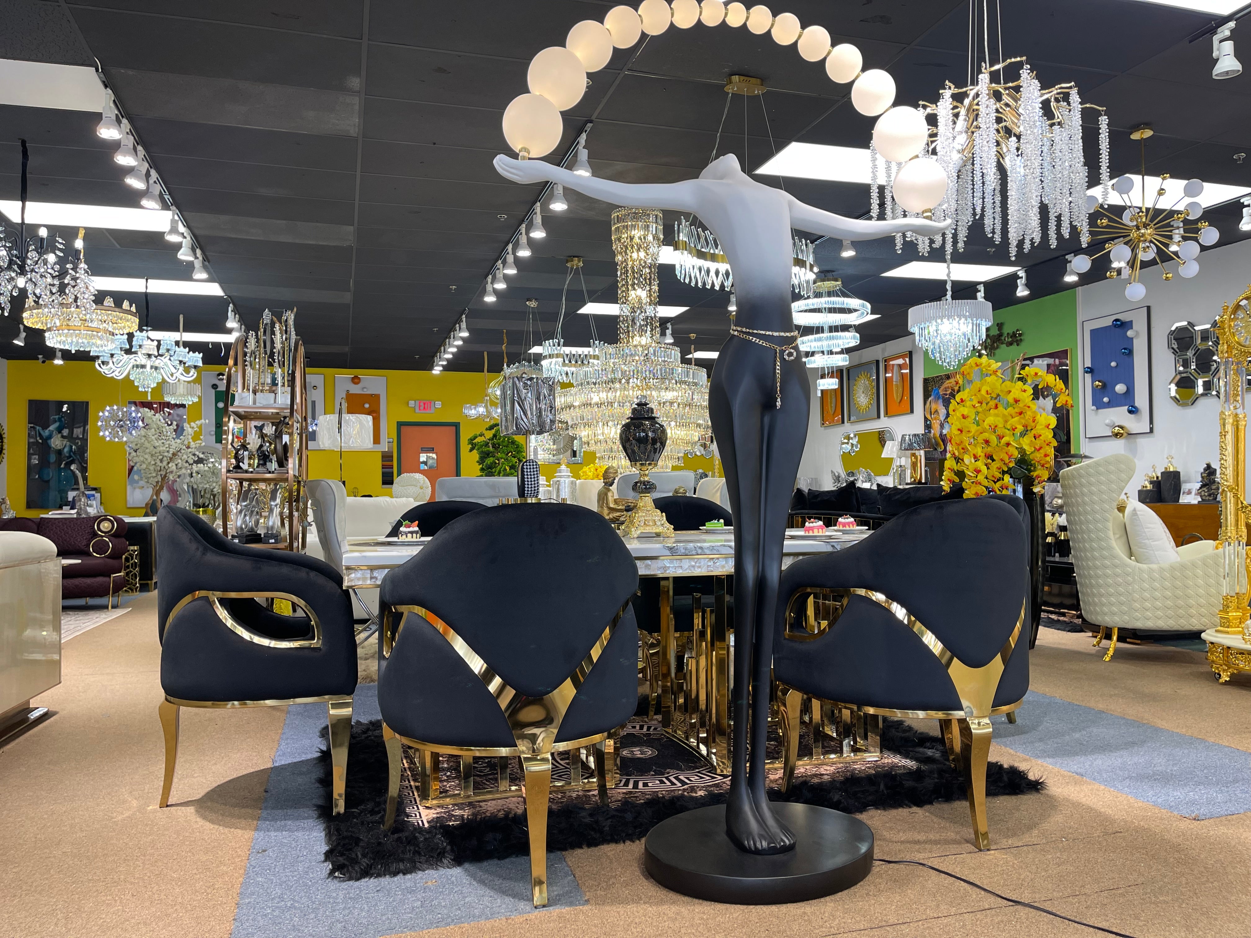 White Modern Marble Dining Table & Black Chair Settee - Image 7