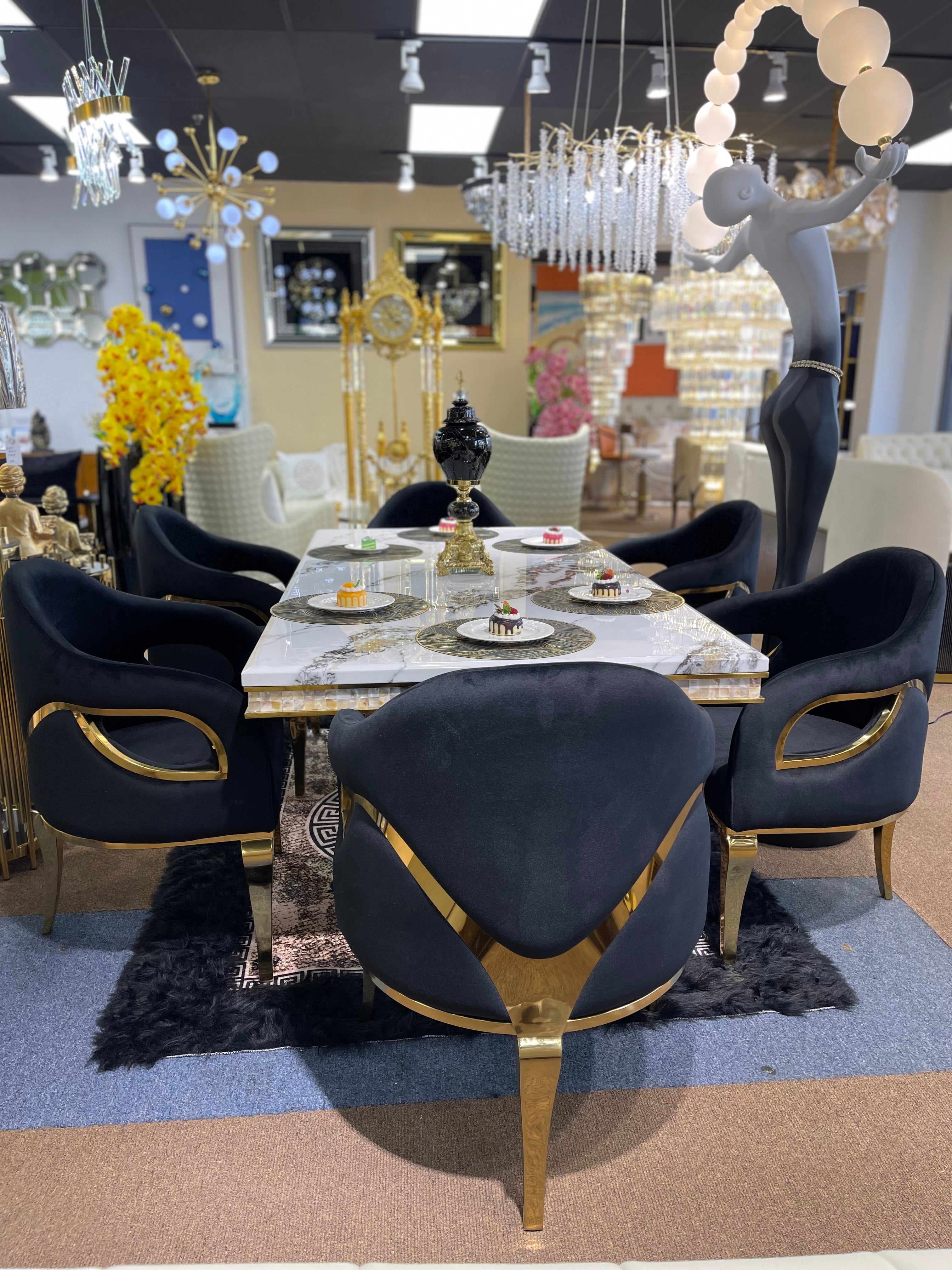 White Modern Marble Dining Table & Black Chair Settee - Image 4