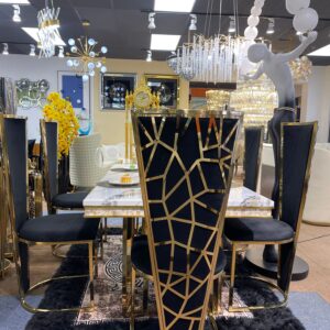 White Modern Marble Dining Table & Black Stylish Chair Settee