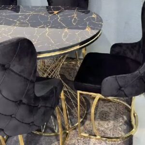 G-ES063 Black Oval Glass Marble Dining Room set