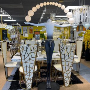 Modern Luxury Rectangular Marble Dining Table & 6 Cream Chairs