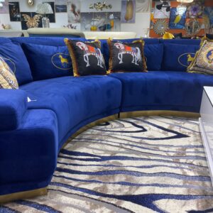 Blue Velvet Boomerang Sofa Sectional