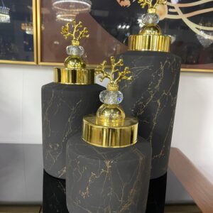 Gold Trim Black Decorative Jar Set