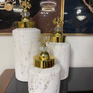 Gold Trim White Decorative Jar Set