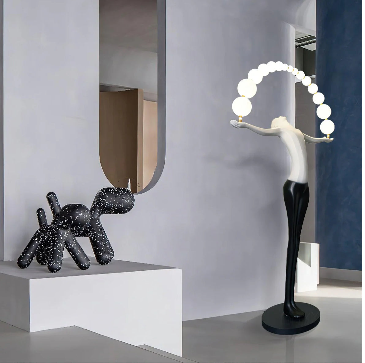 Black & White LED female Sculpture floor Lamp
