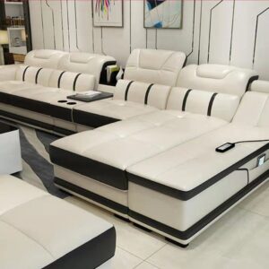 White and Black Leather Sectional