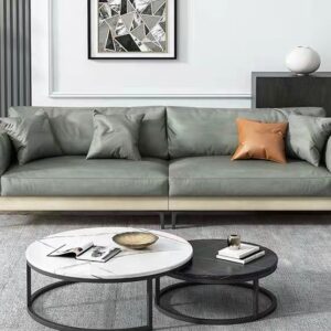 Green & Cream Leather Sofa