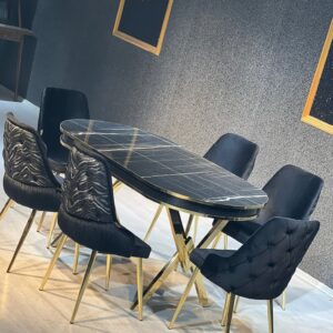 G-ES066 Black Oval Glass Marble Dining Set