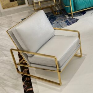 White Leather Steel Accent Chair