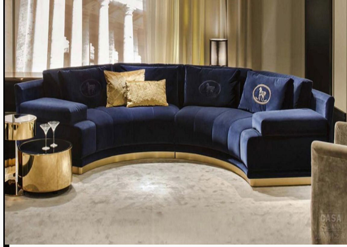 Blue Velvet Boomerang Sofa Sectional