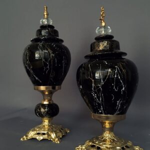 Gold Trim Black Decorative Jar Set