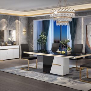 Black and White with Gold Trim Stainless Steel Tempered Glass Top