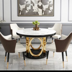 White Round Marble Top with Gold Steel Legs Dining Room Set