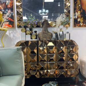 Gold side table with mirror set