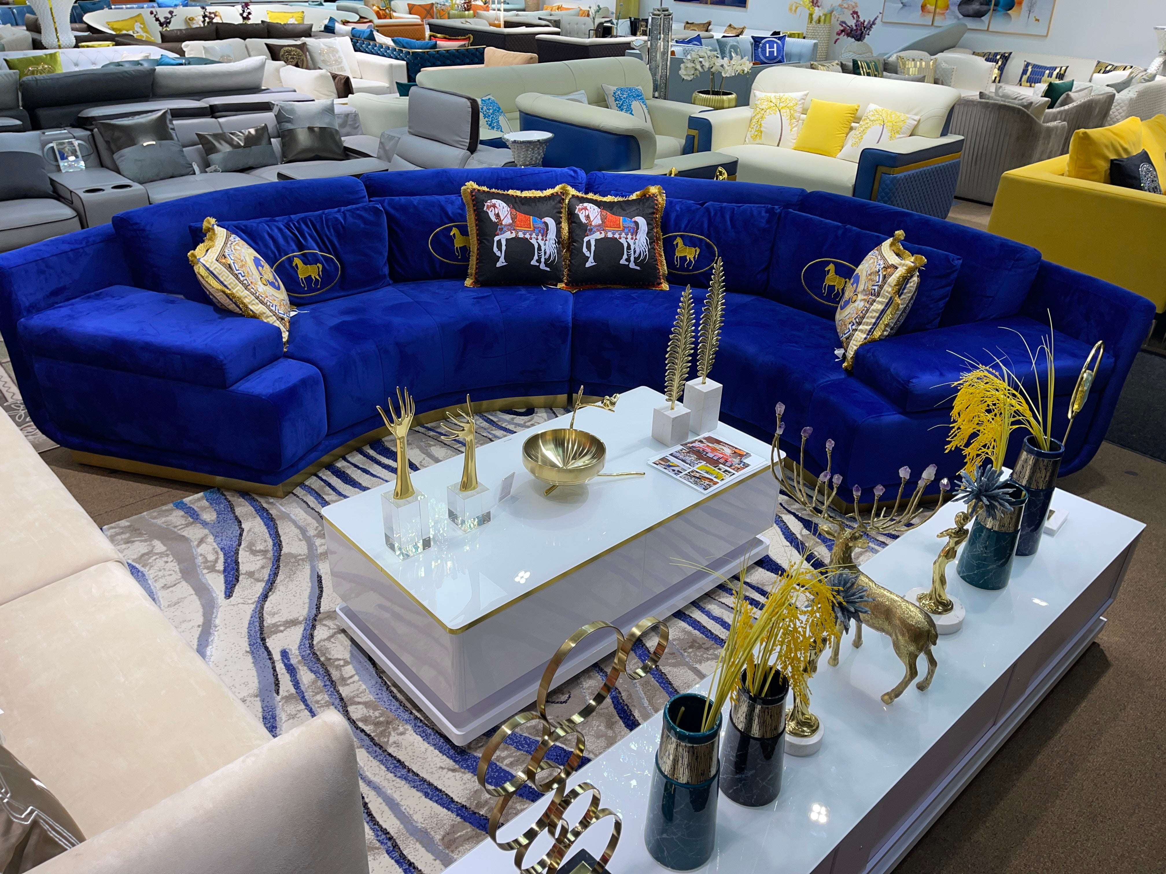 Blue Velvet Boomerang Sofa Sectional