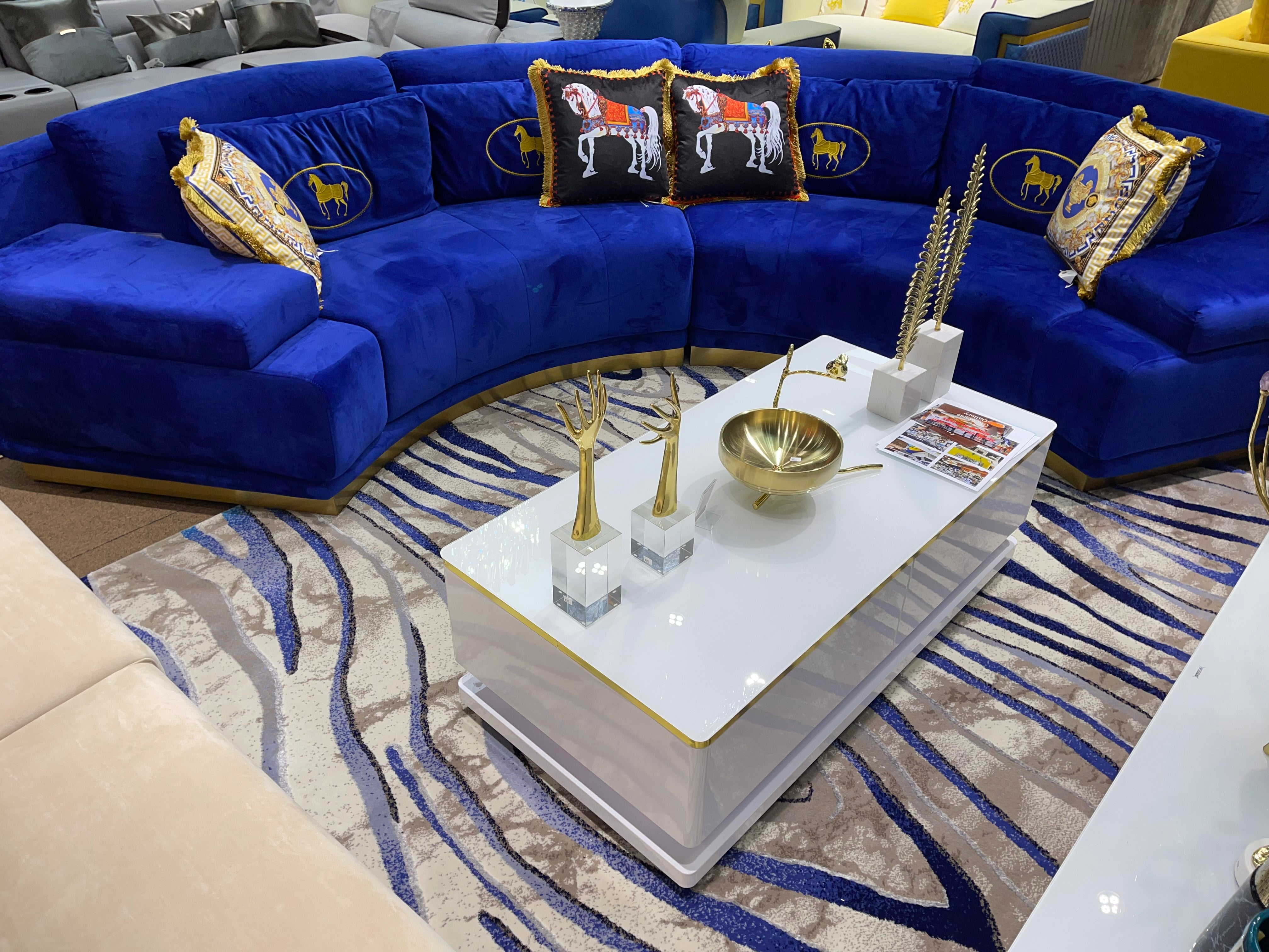 Blue Velvet Boomerang Sofa Sectional