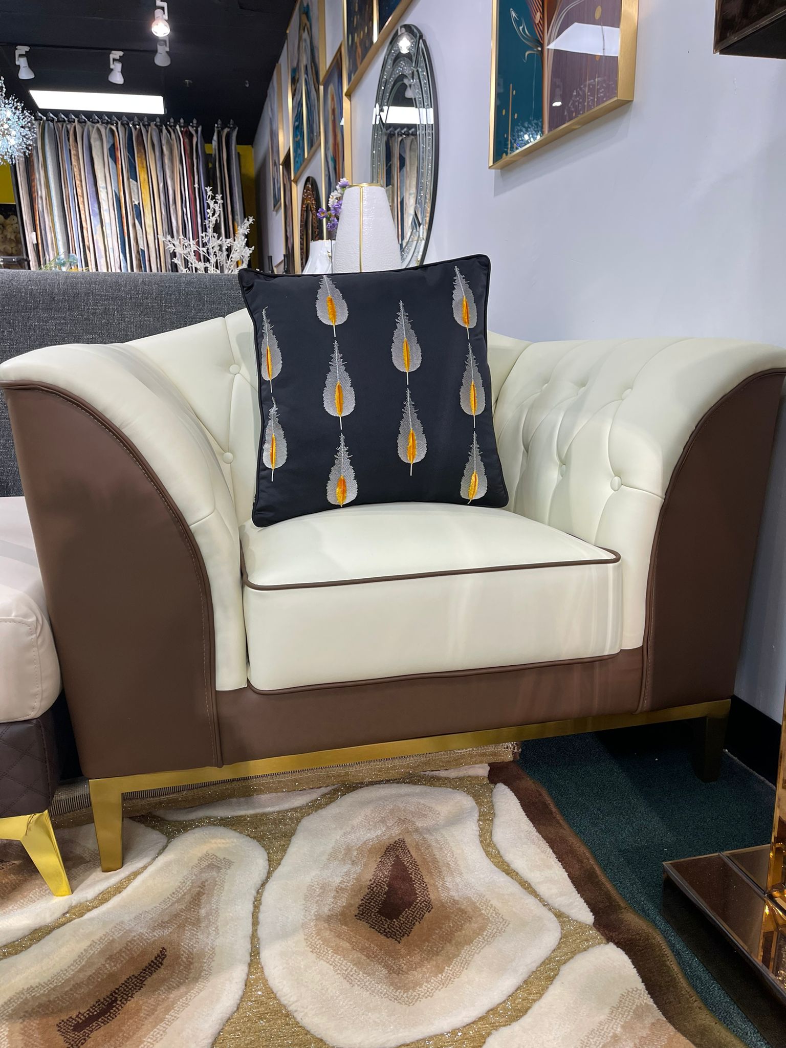 Brown and Cream Living Room Set - Image 4