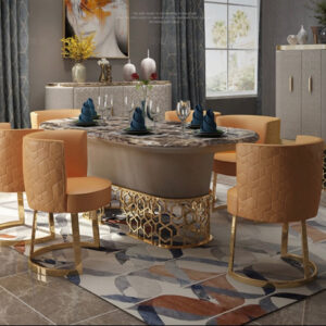 MODERN OVAL MABLE TOP DINING TABLE