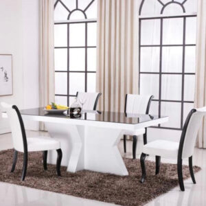 WHITE LUX ITALIAN DINING TABLE WITH TEMPERED GLASS TOP