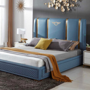 Blue Leather and Gold Titanium Modern Bedframe