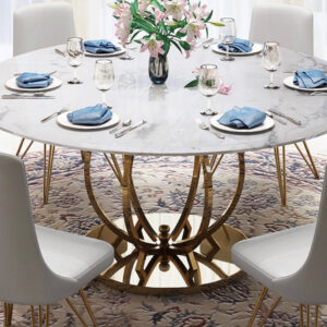MODERN DINING TABLE WITH OVAL MARBLE TOP AND METAL FRAME.