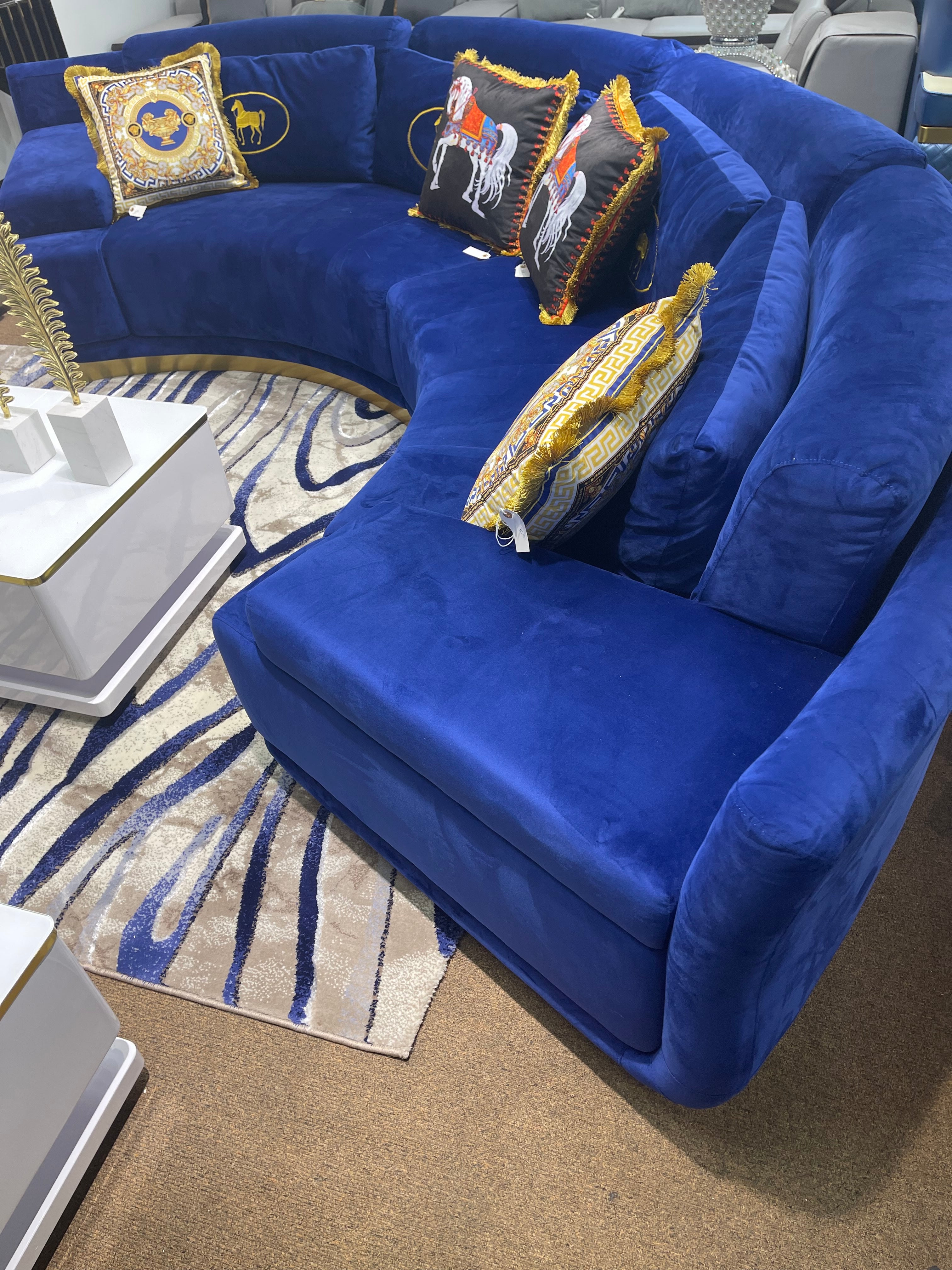Blue Velvet Boomerang Sofa Sectional
