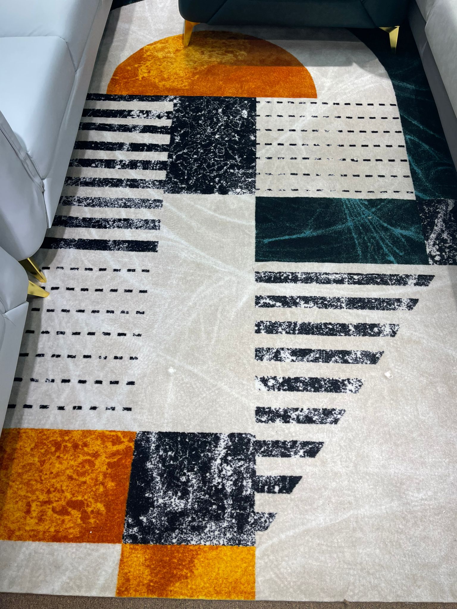 White, Green, and Orange Turkish Rug - Image 2
