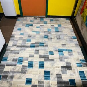 Blue Multicolored Square Pattern Rug