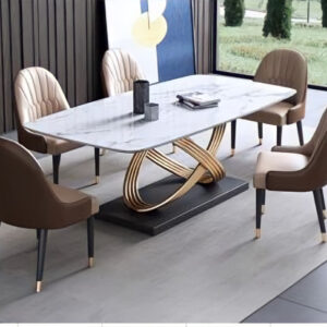 White Marble Top Table with Gold Stainless Steel Legs Dining Room Set