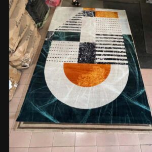 White, Green, and Orange Turkish Rug